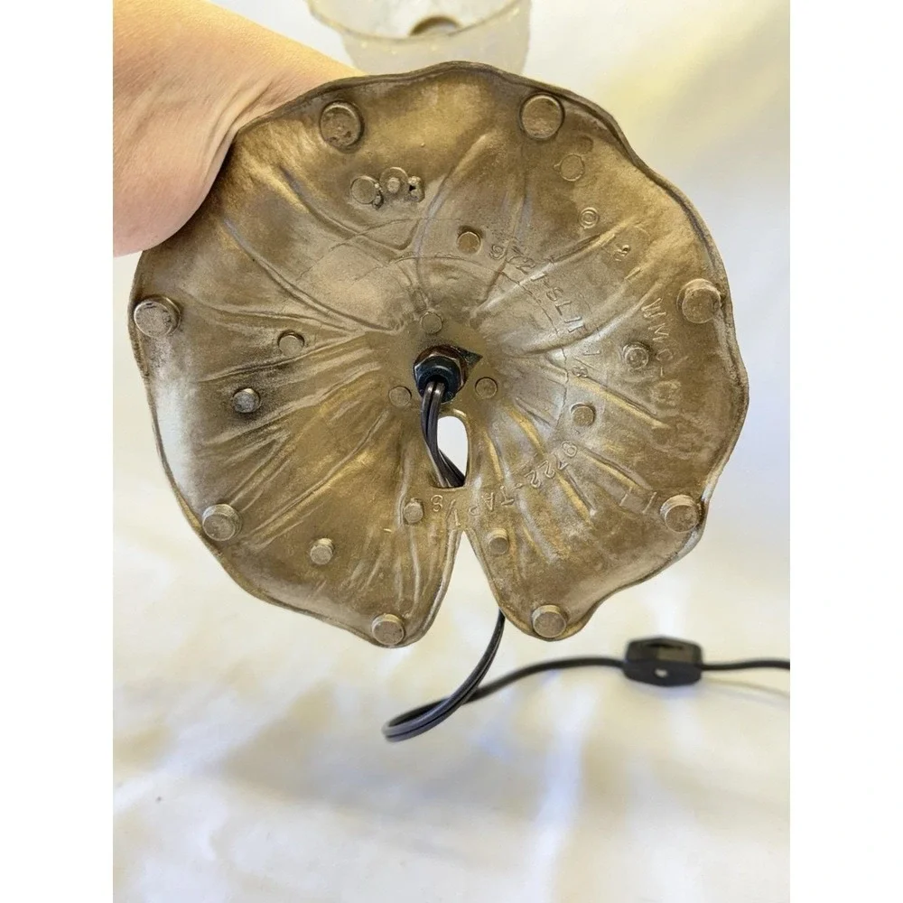 VTG Art Nouveau Brass Style Gooseneck Lily Pad Desk Lamp Ornate Frosted Shade